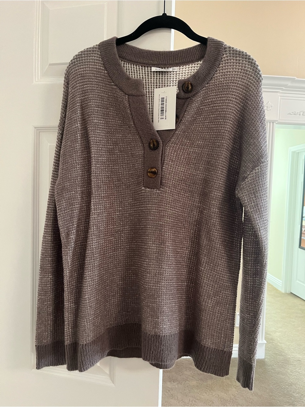 Staccato Gray Scoop Henley Waffle-Knit Sweater